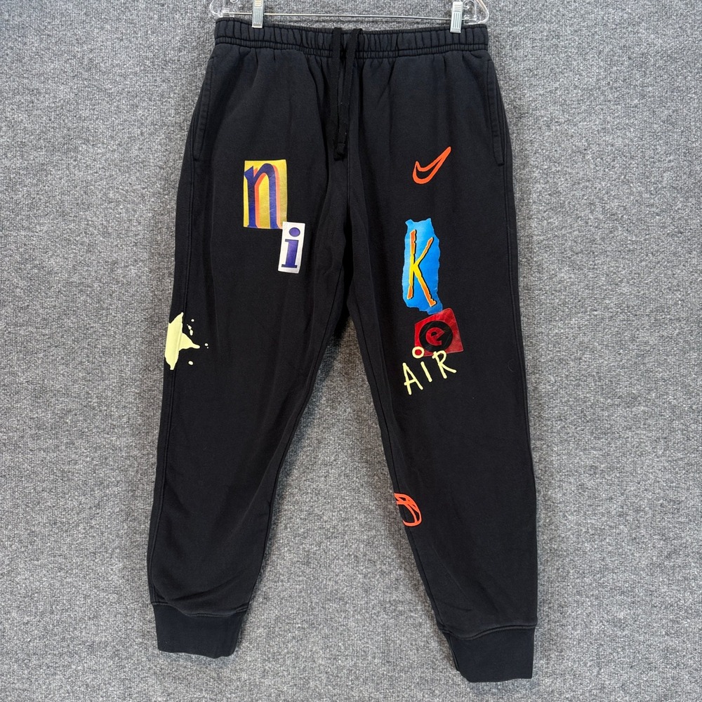 Nike Joggers Mens Large Black Graphic Collage Air Fleece Sweatpants Activewear